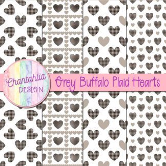 Free grey buffalo plaid hearts digital papers