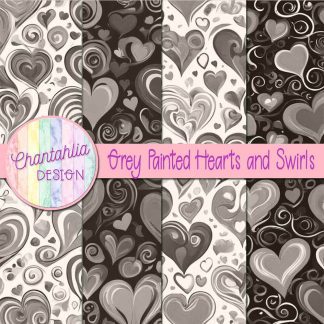 Free grey painted hearts and swirls digital papers