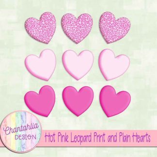 Free hot pink leopard print and plain hearts design elements