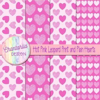 Free hot pink leopard print and plain hearts digital papers