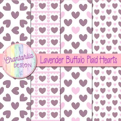 Free lavender buffalo plaid hearts digital papers