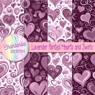 Free lavender painted hearts and swirls digital papers