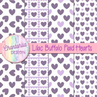 Free lilac buffalo plaid hearts digital papers
