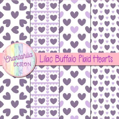 Free lilac buffalo plaid hearts digital papers