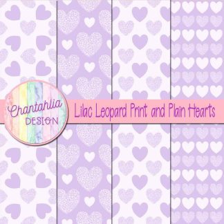 Free lilac leopard print and plain hearts digital papers