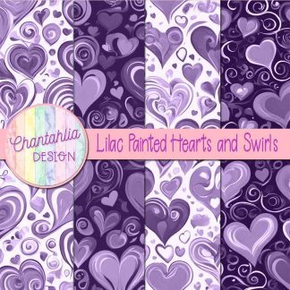 Free lilac painted hearts and swirls digital papers