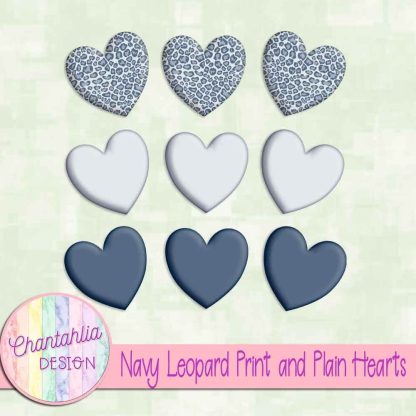 Free navy leopard print and plain hearts design elements