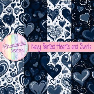 Free navy painted hearts and swirls digital papers