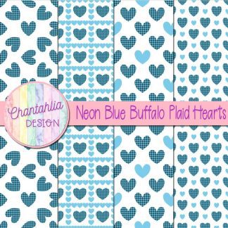 Free neon blue buffalo plaid hearts digital papers