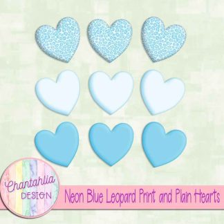 Free neon blue leopard print and plain hearts design elements