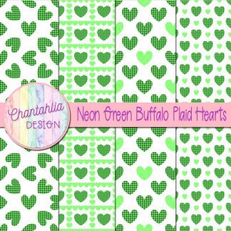 Free neon green buffalo plaid hearts digital papers