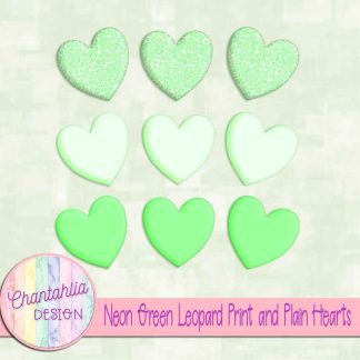 Free neon green leopard print and plain hearts design elements