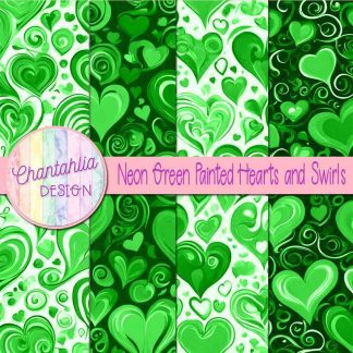 Free neon green painted hearts and swirls digital papers