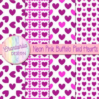 Free neon pink buffalo plaid hearts digital papers