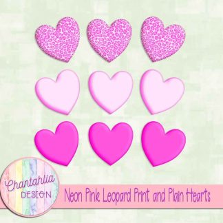 Free neon pink leopard print and plain hearts design elements