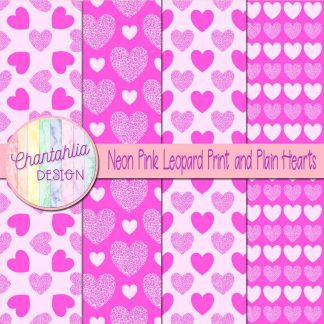 Free neon pink leopard print and plain hearts digital papers