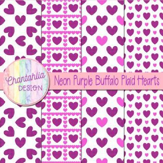 Free neon purple buffalo plaid hearts digital papers