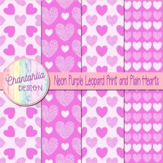 Free neon purple leopard print and plain hearts digital papers