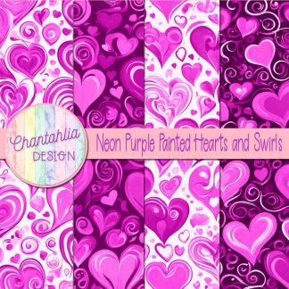 Free neon purple painted hearts and swirls digital papers