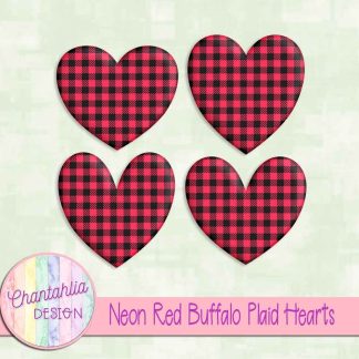 Free neon red buffalo plaid hearts