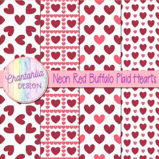 Free neon red buffalo plaid hearts digital papers