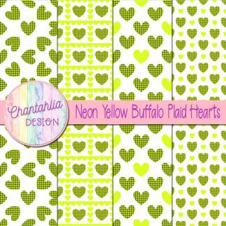 Free neon yellow buffalo plaid hearts digital papers