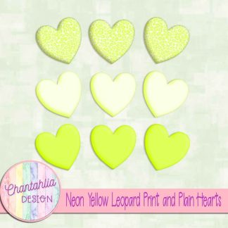 Free neon yellow leopard print and plain hearts design elements