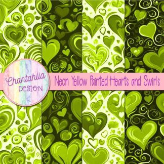 Free neon yellow painted hearts and swirls digital papers