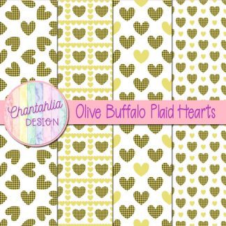 Free olive buffalo plaid hearts digital papers
