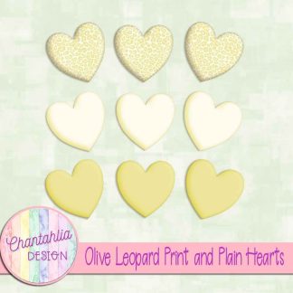 Free olive leopard print and plain hearts design elements
