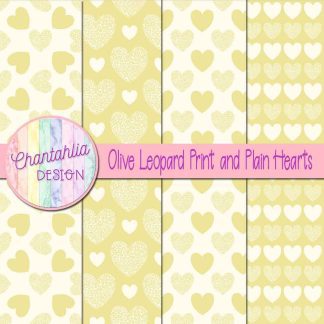 Free olive leopard print and plain hearts digital papers