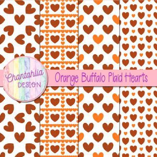 Free orange buffalo plaid hearts digital papers