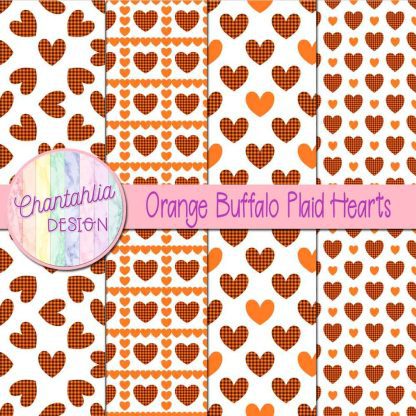 Free orange buffalo plaid hearts digital papers