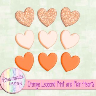 Free orange leopard print and plain hearts design elements