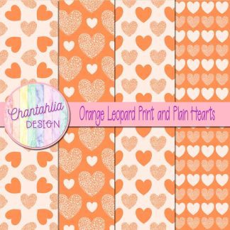 Free orange leopard print and plain hearts digital papers