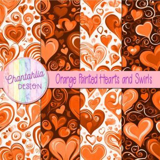 Free orange painted hearts and swirls digital papers