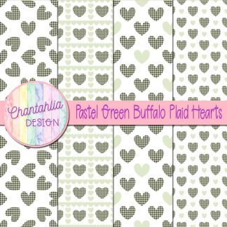 Free pastel green buffalo plaid hearts digital papers