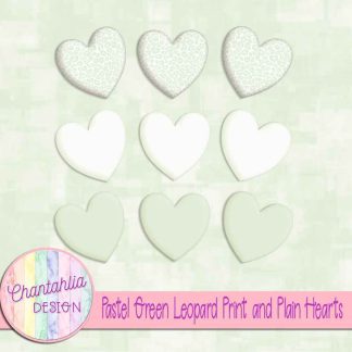Free pastel green leopard print and plain hearts design elements