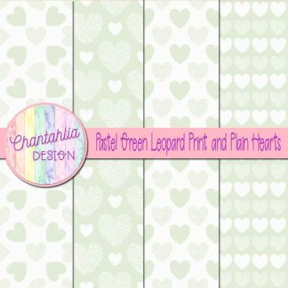 Free pastel green leopard print and plain hearts digital papers