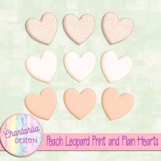 Free peach leopard print and plain hearts design elements