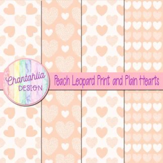 Free peach leopard print and plain hearts digital papers