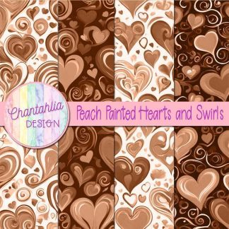 Free peach painted hearts and swirls digital papers