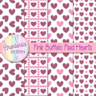 Free pink buffalo plaid hearts digital papers