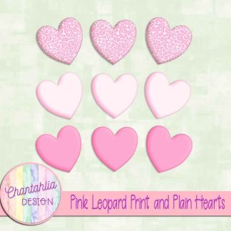 Free pink leopard print and plain hearts design elements