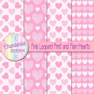 Free pink leopard print and plain hearts digital papers