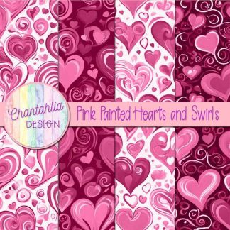 Free pink painted hearts and swirls digital papers