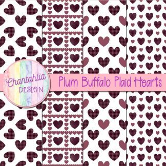 Free plum buffalo plaid hearts digital papers
