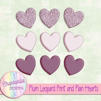 Free plum leopard print and plain hearts design elements