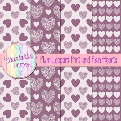 Free plum leopard print and plain hearts digital papers