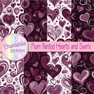 Free plum painted hearts and swirls digital papers